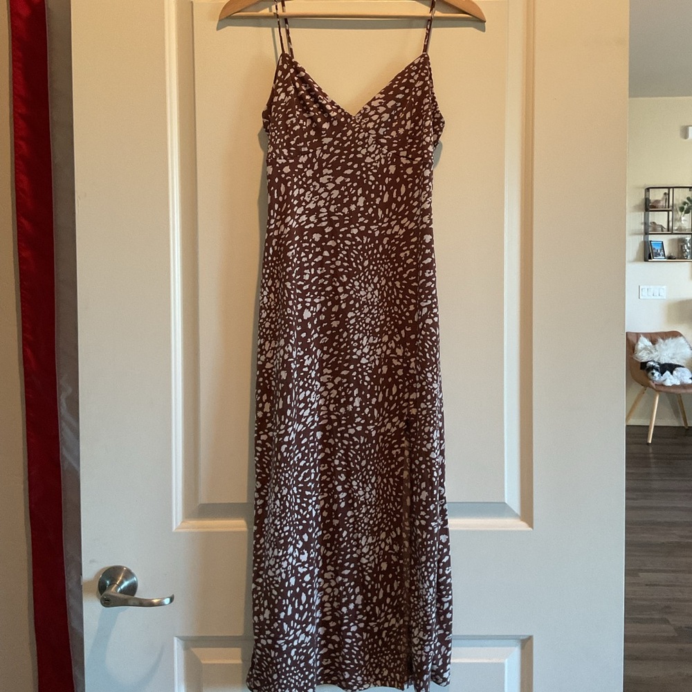 Lovely Day Brown and White Midi Dress